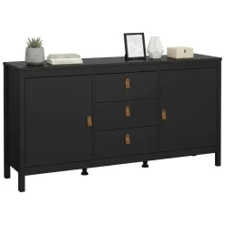 Credenza nera 151x38x79h cm 2 ante e 3 cassetti - Whitney