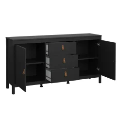 Credenza nera 151x38x79h cm 2 ante e 3 cassetti - Whitney