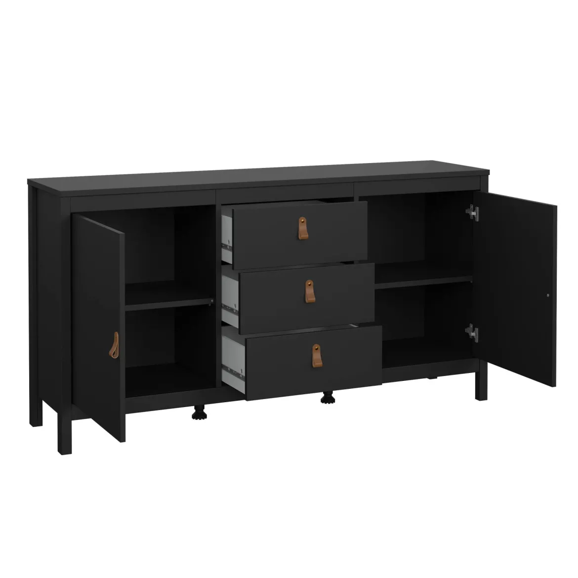 Credenza nera 151x38x79h cm 2 ante e 3 cassetti - Whitney