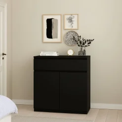Credenza nera 80x40x100h cm 2 ante e 1 cassetto - Genziana
