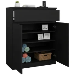 Credenza nera 80x40x100h cm 2 ante e 1 cassetto - Genziana