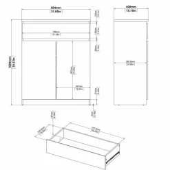 Credenza nera 80x40x100h cm 2 ante e 1 cassetto - Genziana