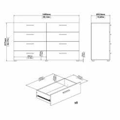 Credenza nera 140x40x81h cm 8 cassetti - Urduja
