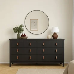 Credenza nera 163x51x88h cm 6 cassetti - Hibaru