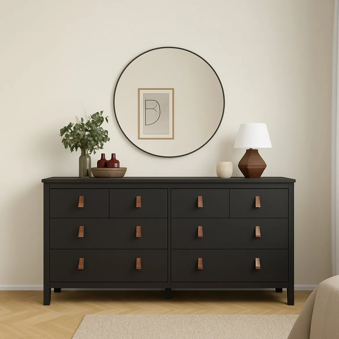 Credenza nera 163x51x88h cm 6 cassetti - Hibaru