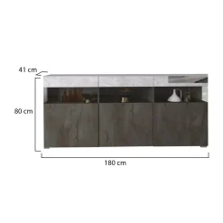Credenza Nero Antracite Grigio Cemento 3 Ripiani 6 Vani 180x41x80h cm, 3 Ante - Fanna