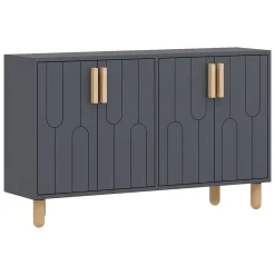Credenza Nero Antracite Marrone Rovere 2 Ripiani 4 Ante 120x30x74h cm, 4 Vani - Venerina