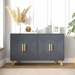 Credenza Nero Antracite Marrone Rovere 3 Ripiani 4 Ante 180x45x75h cm, 6 Vani - Cisliano