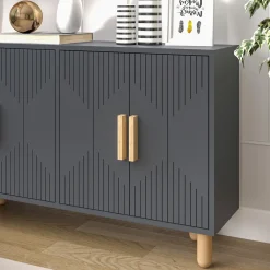 Credenza Nero Antracite Marrone Rovere 3 Ripiani 4 Ante 180x45x75h cm, 6 Vani - Cisliano
