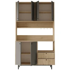 Credenza Nero Antracite Marrone Rovere 6 Ripiani Apertura Battente 160x35x70h cm, 4 Ante Made in Italy - Swink