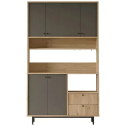 Credenza Nero Antracite Marrone Rovere 6 Ripiani Apertura Battente 160x35x70h cm, 4 Ante Made in Italy - Swink