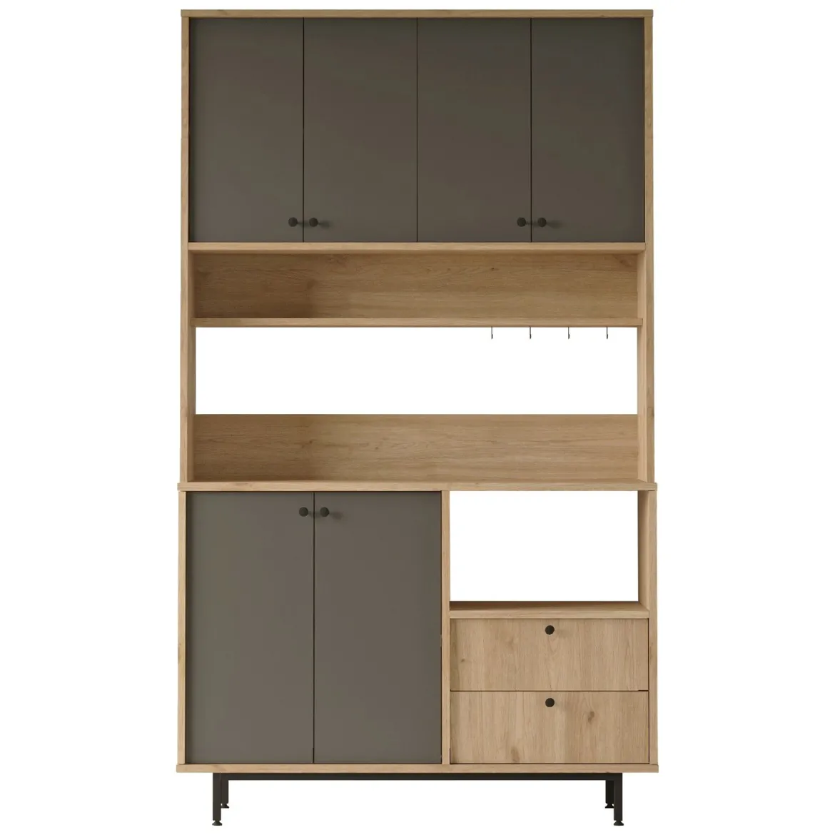 Credenza Nero Antracite Marrone Rovere 6 Ripiani Apertura Battente 160x35x70h cm, 4 Ante Made in Italy - Swink