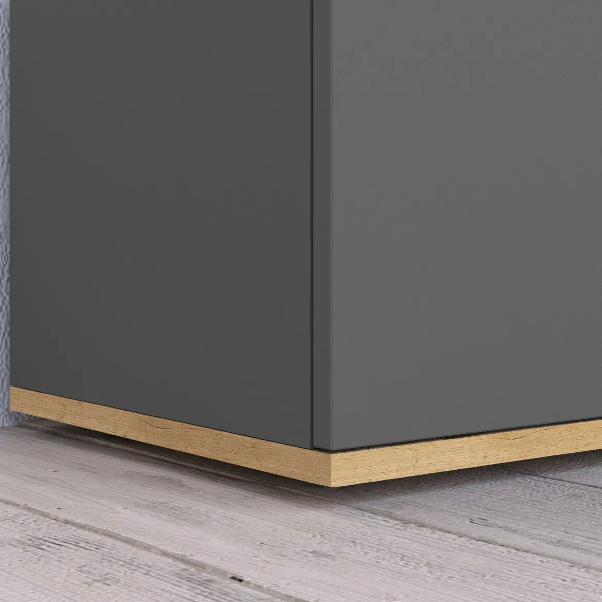 Credenza Nero Antracite Marrone Rovere 6 Ripiani Apertura Battente 160x35x70h cm, 4 Ante Made in Italy - Swink