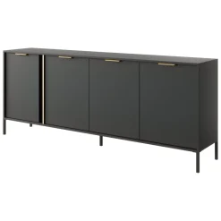 Credenza Nero Antracite oro 4 Ripiani Apertura Battente 203x40x81h cm, 4 Ante - Hamebati