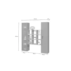 Credenza Nero Antracite 14 Ripiani 2 Ante 40x30x180h cm, 19 Vani - Colonno