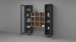 Credenza Nero Antracite 14 Ripiani 2 Ante 40x30x180h cm, 19 Vani - Colonno