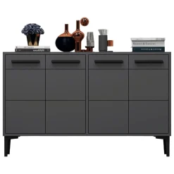 Credenza Nero Antracite 2 Ripiani 4 Ante 120x30x75h cm, 4 Vani - Perledo