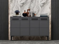 Credenza Nero Antracite 2 Ripiani 4 Ante 120x30x75h cm, 4 Vani - Perledo