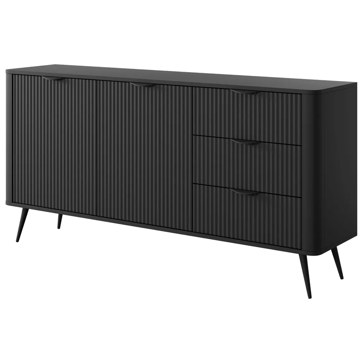 Credenza Nero 3 Cassetti 2 Ripiani 163x38x81h cm, Apertura Battente, Scorrevole - Halilala