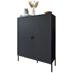 Credenza Nero Cassetti 4 Ripiani 104x40x129h cm, Apertura Battente - Wallis