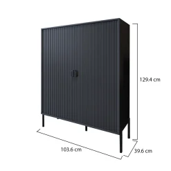 Credenza Nero Cassetti 4 Ripiani 104x40x129h cm, Apertura Battente - Wallis
