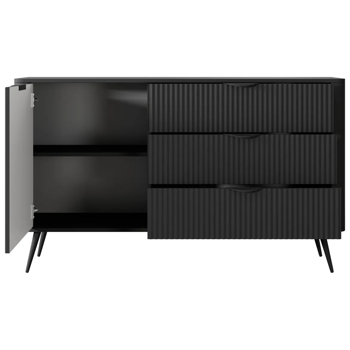 Credenza Nero 3 Cassetti un Ripiano 138x38x81h cm, Apertura Battente, Scorrevole - Halilomo