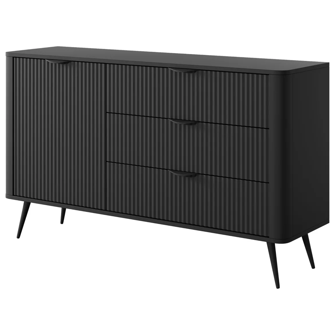 Credenza Nero 3 Cassetti un Ripiano 138x38x81h cm, Apertura Battente, Scorrevole - Halilomo