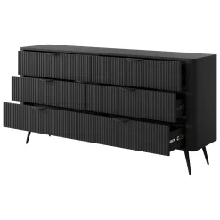 Credenza Nero 6 Cassetti un Ripiano 163x38x81h cm, Apertura Scorrevole - Hali