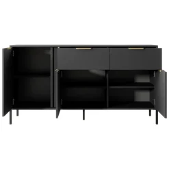 Credenza Nero oro 2 Cassetti 3 Ripiani 153x40x81h cm, Apertura Battente, Scorrevole - Hametesi