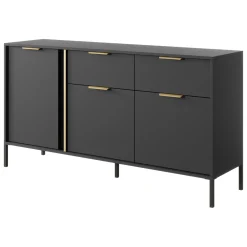 Credenza Nero oro 2 Cassetti 3 Ripiani 153x40x81h cm, Apertura Battente, Scorrevole - Hametesi