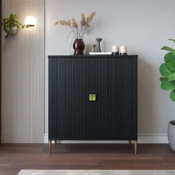 Credenza Nero oro Cassetti 4 Ripiani 104x40x129h cm, Apertura Battente - Wallis