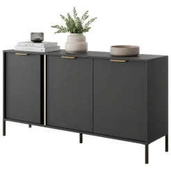 Credenza Nero oro 3 Ripiani Apertura Battente 153x40x81h cm, 3 Ante - Hamagami