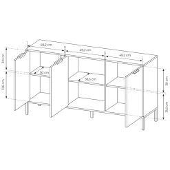 Credenza Nero oro 3 Ripiani Apertura Battente 153x40x81h cm, 3 Ante - Hamagami