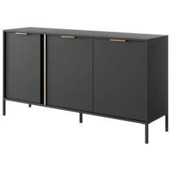 Credenza Nero oro 3 Ripiani Apertura Battente 153x40x81h cm, 3 Ante - Hamagami