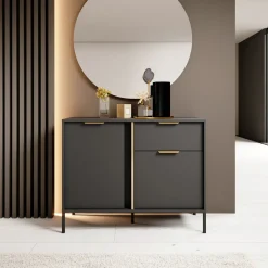Credenza Nero oro un Cassetto 2 Ripiani 103x40x81h cm, Apertura Battente, Scorrevole - Hame