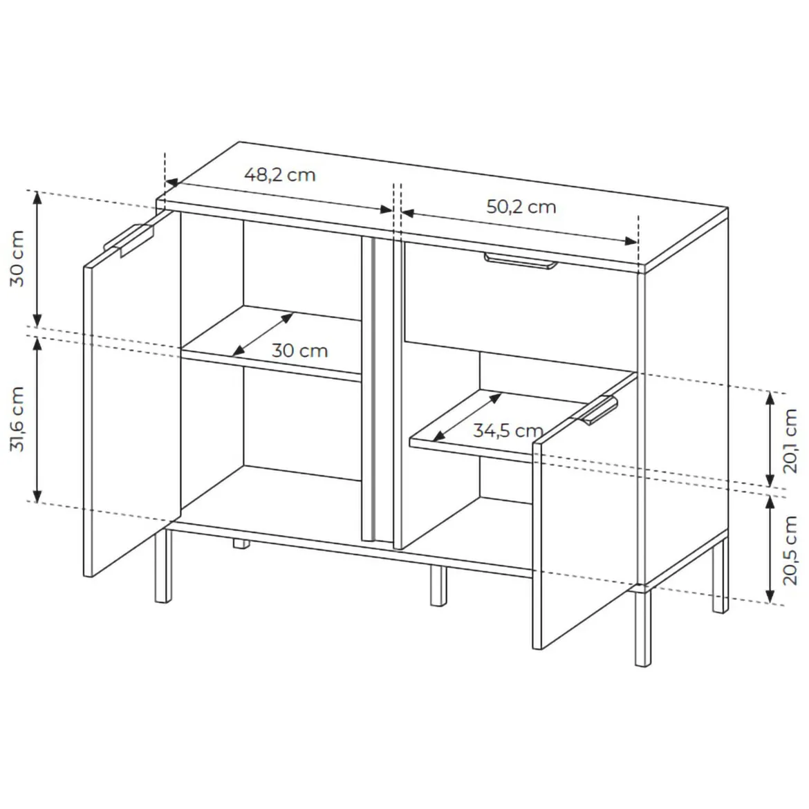 Credenza Nero oro un Cassetto 2 Ripiani 103x40x81h cm, Apertura Battente, Scorrevole - Hame