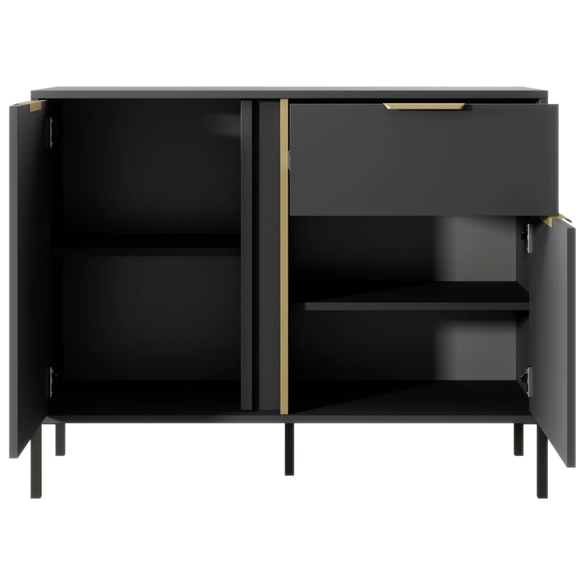 Credenza Nero oro un Cassetto 2 Ripiani 103x40x81h cm, Apertura Battente, Scorrevole - Hame