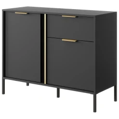 Credenza Nero oro un Cassetto 2 Ripiani 103x40x81h cm, Apertura Battente, Scorrevole - Hame
