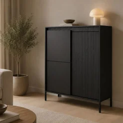Credenza Nero 5 Ripiani Apertura Battente 104x40x123h cm, 3 Ante - Hatolaro