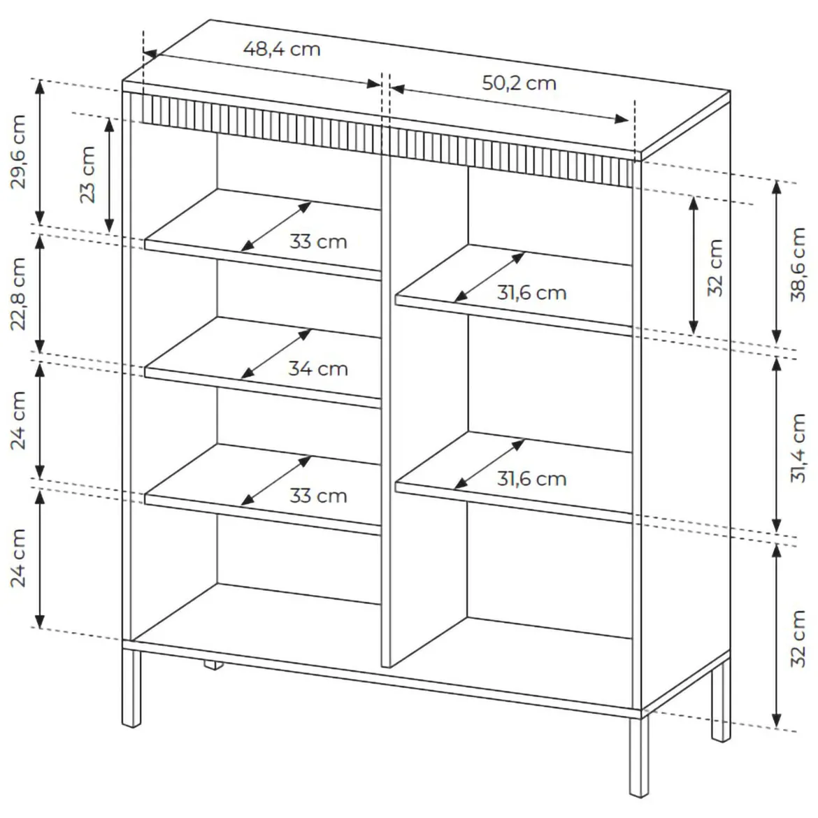 Credenza Nero 5 Ripiani Apertura Battente 104x40x123h cm, 3 Ante - Hatolaro