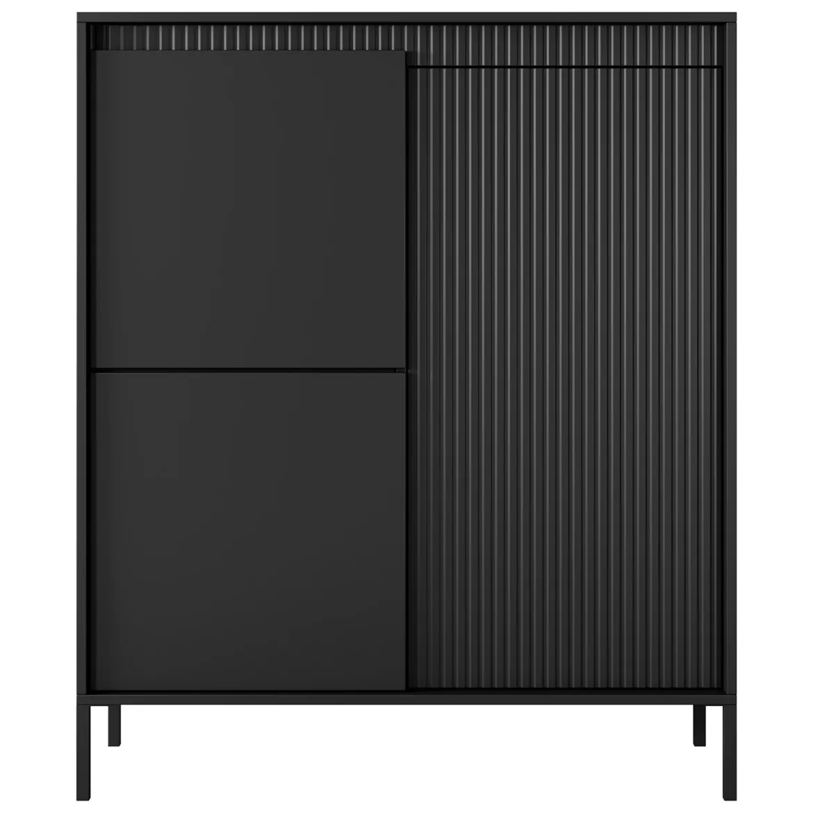 Credenza Nero 5 Ripiani Apertura Battente 104x40x123h cm, 3 Ante - Hatolaro