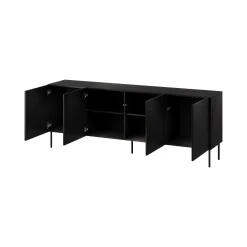 Credenza Nero 2 Ripiani 6 Vani 200.5x42x75h cm, 4 Ante - Carema