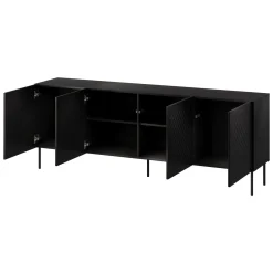 Credenza Nero 2 Ripiani 6 Vani 200.5x42x75h cm, 4 Ante - Carema