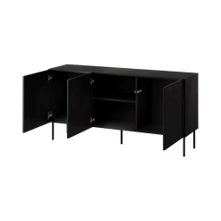 Credenza Nero un Ripiano 3 Vani 150.5x42x75h cm, 3 Ante - Stilo