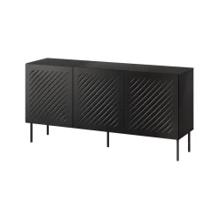 Credenza Nero un Ripiano 3 Vani 150.5x42x75h cm, 3 Ante - Stilo