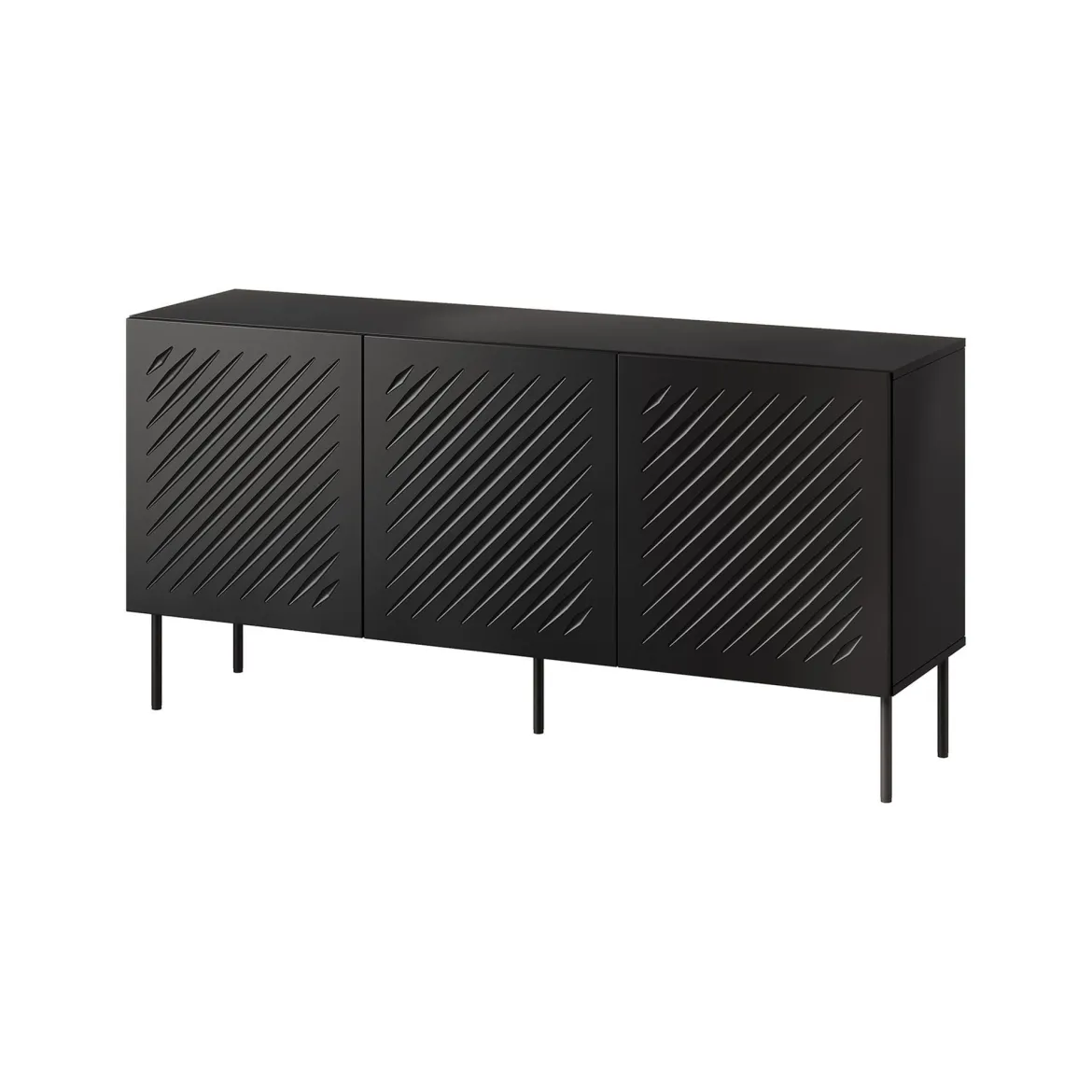 Credenza Nero un Ripiano 3 Vani 150.5x42x75h cm, 3 Ante - Stilo