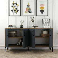 Credenza noce e antracite 160x35x78h cm 4 ante - Soraya