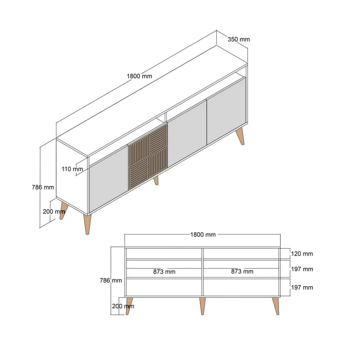 Credenza noce e antracite 180x45x80h cm 3 ante - Vardah