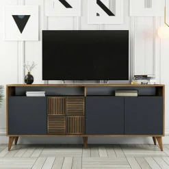 Credenza noce e antracite 180x45x80h cm 3 ante - Vardah