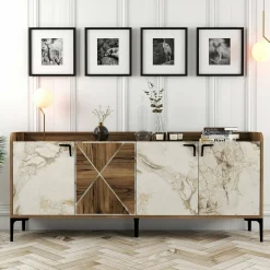 Credenza noce e bianca marmo 180x35x78h cm 3 ante - Also